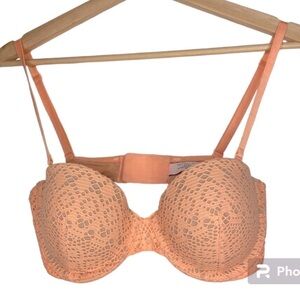 VICTORIA’S SECRET PINK CORAL CUTOUT ADJUSTABLE PUSH UP BRA SIZE 34B